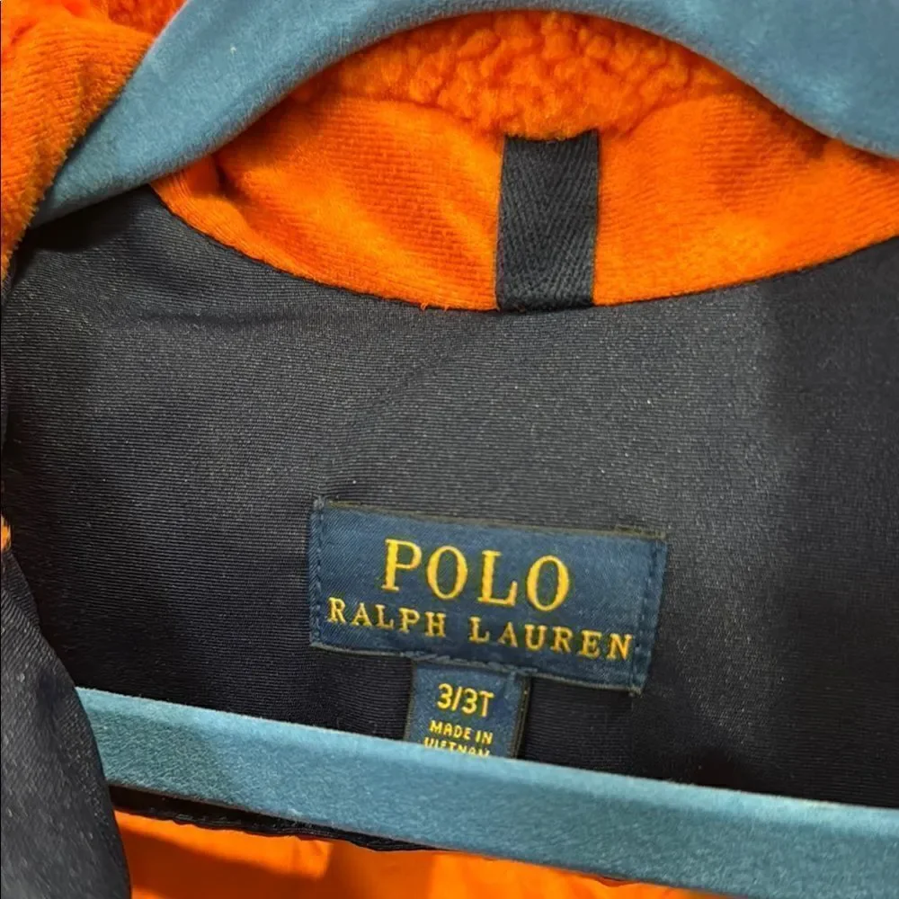 Polo by Ralph Lauren Blue and Orange Puffer Jacket with Faux Fur Hood